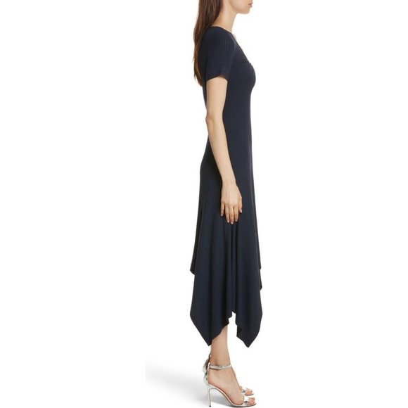 A.L.C.Revolve‎ Reva Twist-Front Short-Sleeve Rib-Knit  Asymmetrical Navy Small - Picture 3 of 11